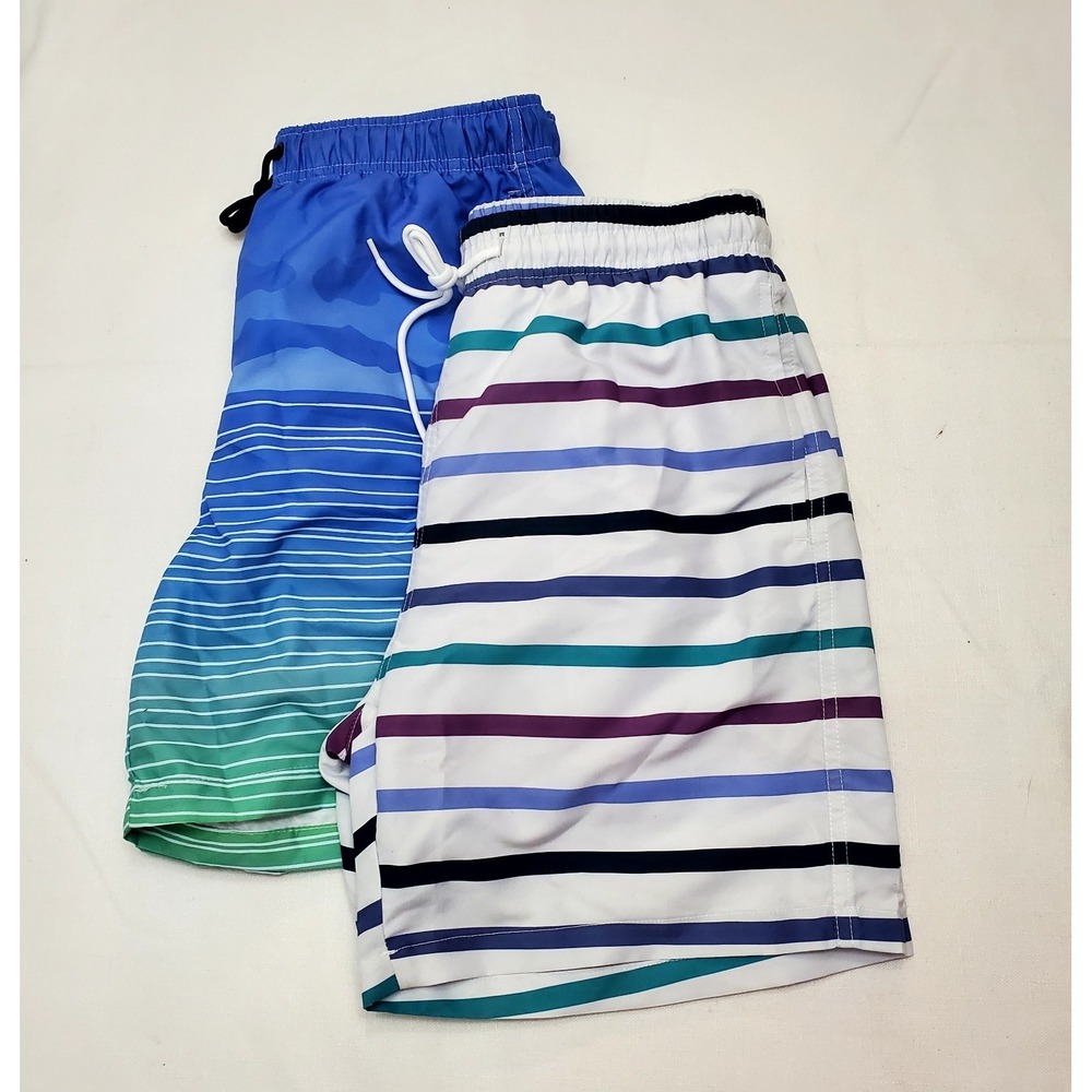 2 Pairs ● SHEIN Men's Striped With Drawstring Swim Shorts/Trunks ● Size Small
